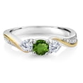 thumbnail image 3 of Gem Stone King 925 Sterling Silver and 10K Yellow Gold Green Tourmaline and White Lab Grown Diamond 3 Stone Engagement Ring for Women (0.48 Cttw, Gemstone October Birthstone, Size 6), 3 of 6