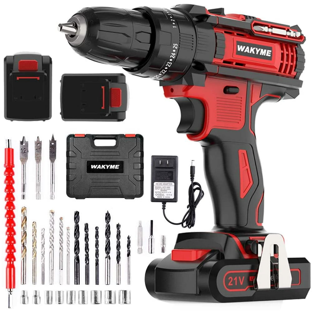 WAKYME Cordless Drill Driver Kit with 2 Batteries, 21V Impact Drill 350