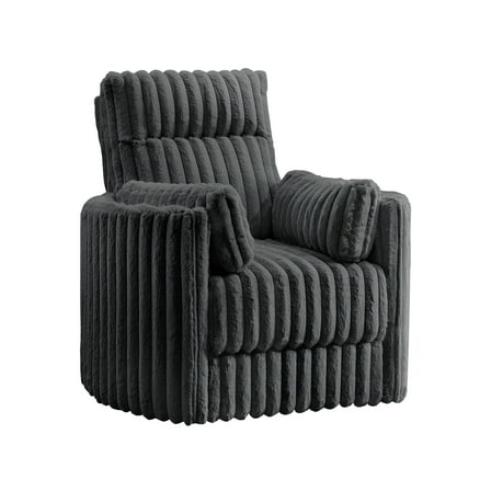 Ezo Swivel Accent Chair, Channel Dark Gray Polyester Corduroy 2 Pillow