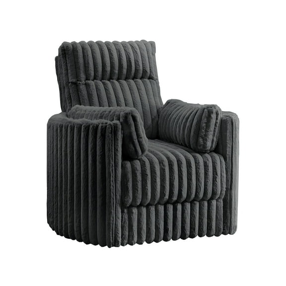 Ezo Swivel Accent Chair, Channel Dark Gray Polyester Corduroy 2 Pillow