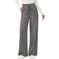 thumbnail image 4 of Women's Elastic High Waist Knit Wide Leg Pants, Casual Trousers with Pockets, Comfort Lounge Pants for Home, Travel and Daily Errands,Gray,XL, 4 of 6