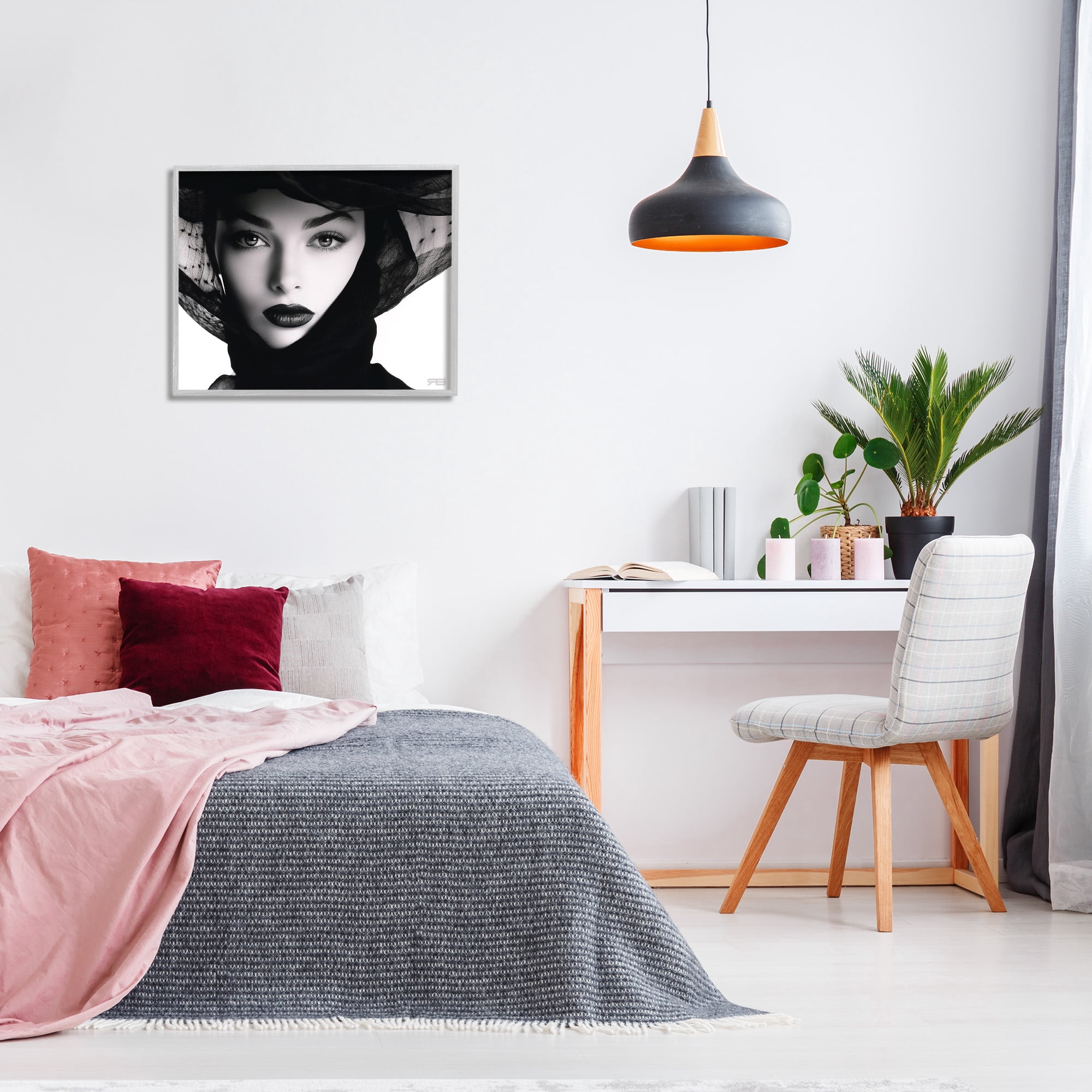 Stupell Industries Woman with Black Veil Beauty & Fashion Painting Gray Framed Art Print Wall Art, 30 x 24