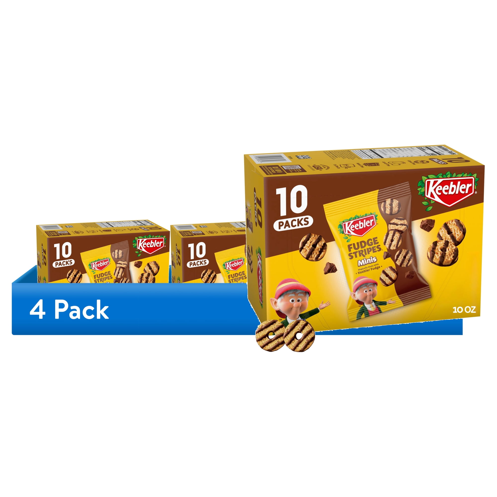 (4 pack) Keebler Fudge Stripes Minis, Original Shortbread Cookies Coated in Keebler Fudge, 10 oz, 10 Count