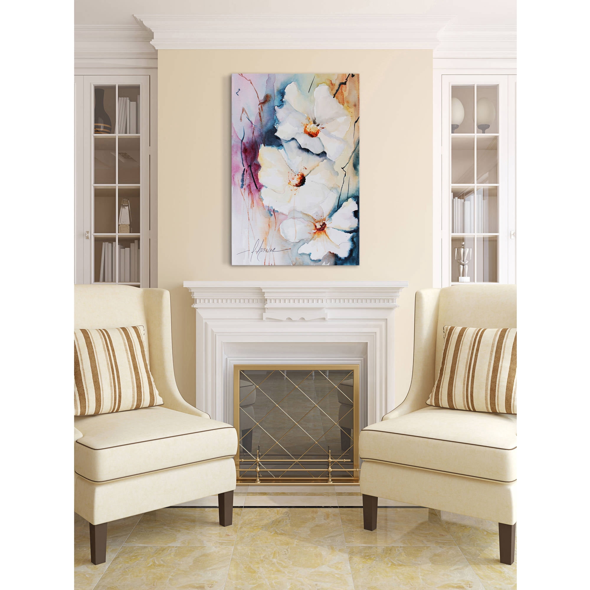 Marmont Hill "White Floral Spread I" Painting Print on Wrapped Canvas