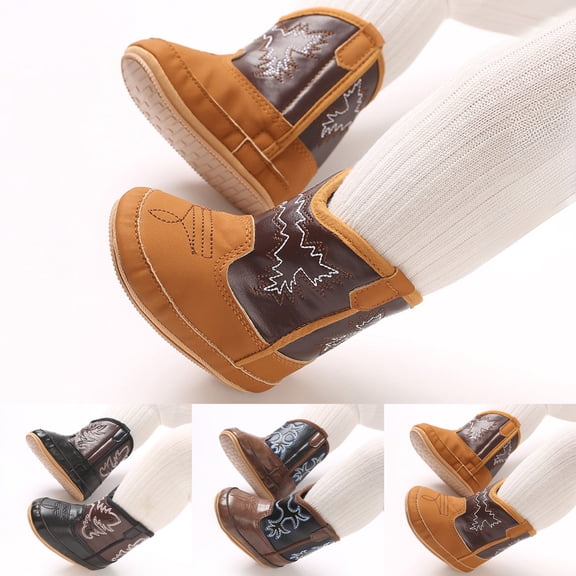 Infant Baby Western Cowboy Boots for Boys Girls Wide Calf Lightweight Non Slip Soft Sole Crib Walking Shoes