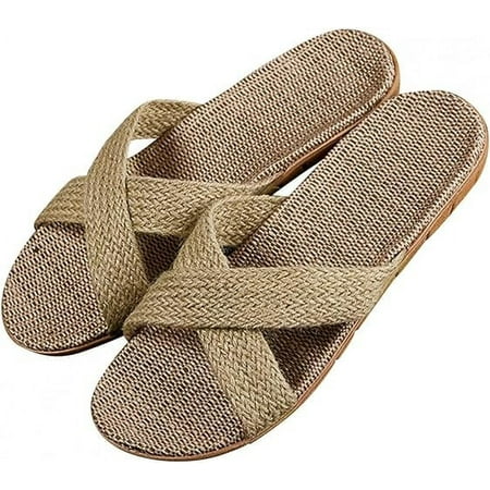 

XWQYRG Beach Slippers for Women Open Toe Slip On Cross Strappy Comfortable Soft Soled Flip Flops Women s Comfy Flip Flops for Outdoor Indoor Fashion Travel Weaving Flat Heels Sandals