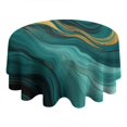 thumbnail image 4 of Teal and Gold Marble Glitter Waves Pattern Round Tablecloth 60"x60",Wrinkle Wipeable Table Cloth for Kitchen Dining Room Picnic Patio Party, 4 of 6