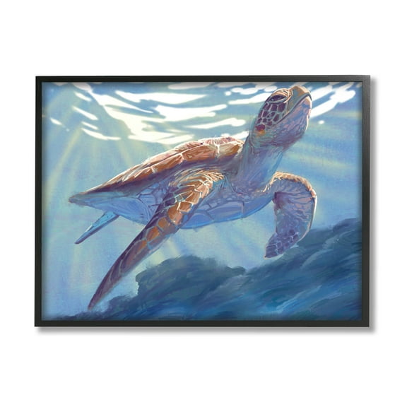 Stupell Industries Deep Ocean Sea Turtle Painting Black Framed Art Print Wall Art, Design by Ziwei Li