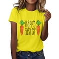 thumbnail image 1 of Prolriy Chemises de Pâques pour Femmes Joyeuses Pâques T-Shirt à Manches Courtes Col Rond Imprimé Lettre Carotte Haut Tenue de Pâques pour Femmes, Hauts Jaunes TG, 1 of 5