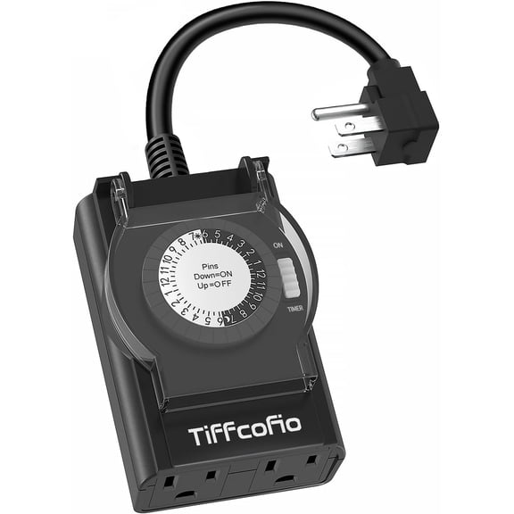 Outdoor Timer Outlet Waterproof, 24 Hour Mechanical Light Timer Outdoor, 2 Grounded Outlets for Home and Garden, 15A 1/2HP, Heavy Duty, ETL Listed (1 Pack)
