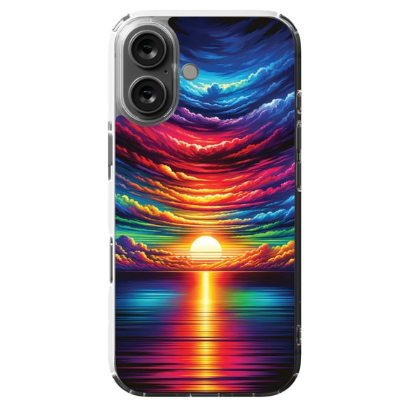 DistinctInk Hybrid Case for iPhone 16 - Slim, Durable, Compatible with MagSafe Charging - Vibrant Sunset Spectrum Canvas