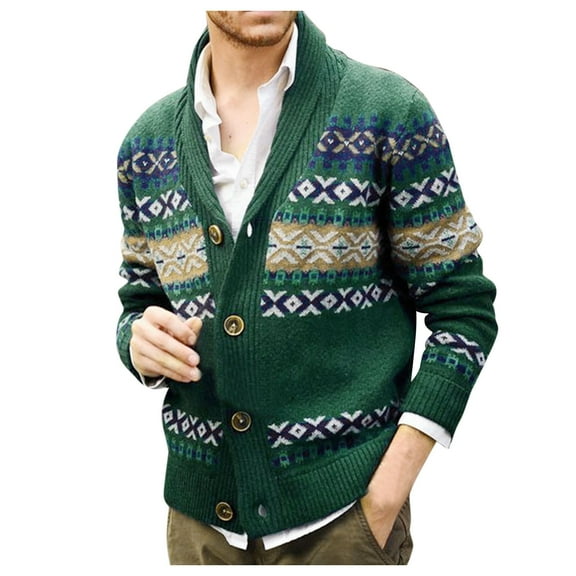 Akiihool Cardigan for Men Big and Tall Men's Cardigan Sweaters Full Zip Up Stand Collar Buttons Down Cable Knit Cardigan Sweater with Pockets (Green,L)