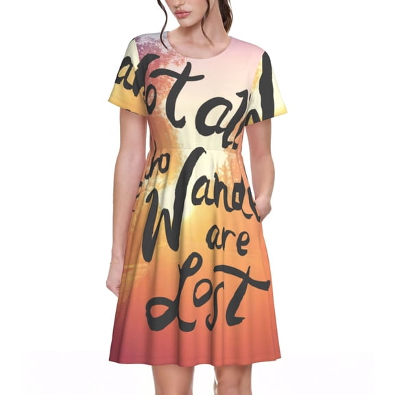Vsdgher Not All Who Wander Are Lost for Womens Summer 2025 Casual Midi Maxi Dresses Lightweight Short Sleeve Round Neck Beach Dress -X-Large