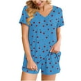 thumbnail image 2 of Goodtrade8 Womens Lounge Sets with Pocket Petite Printed Short Sleeve Casual Sleepwear V-Neck Womens Pj Tops, 2 of 8