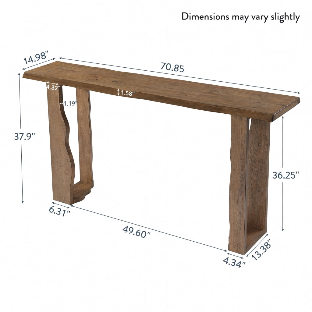 Hommoo Solid Wood Wave-Leg Bar Table, 70.9 Inch Counter Height Pub Table for Kitchen, Basement Bar & Wine Display, Rustic Pine Wood Narrow Dining Table, Natural