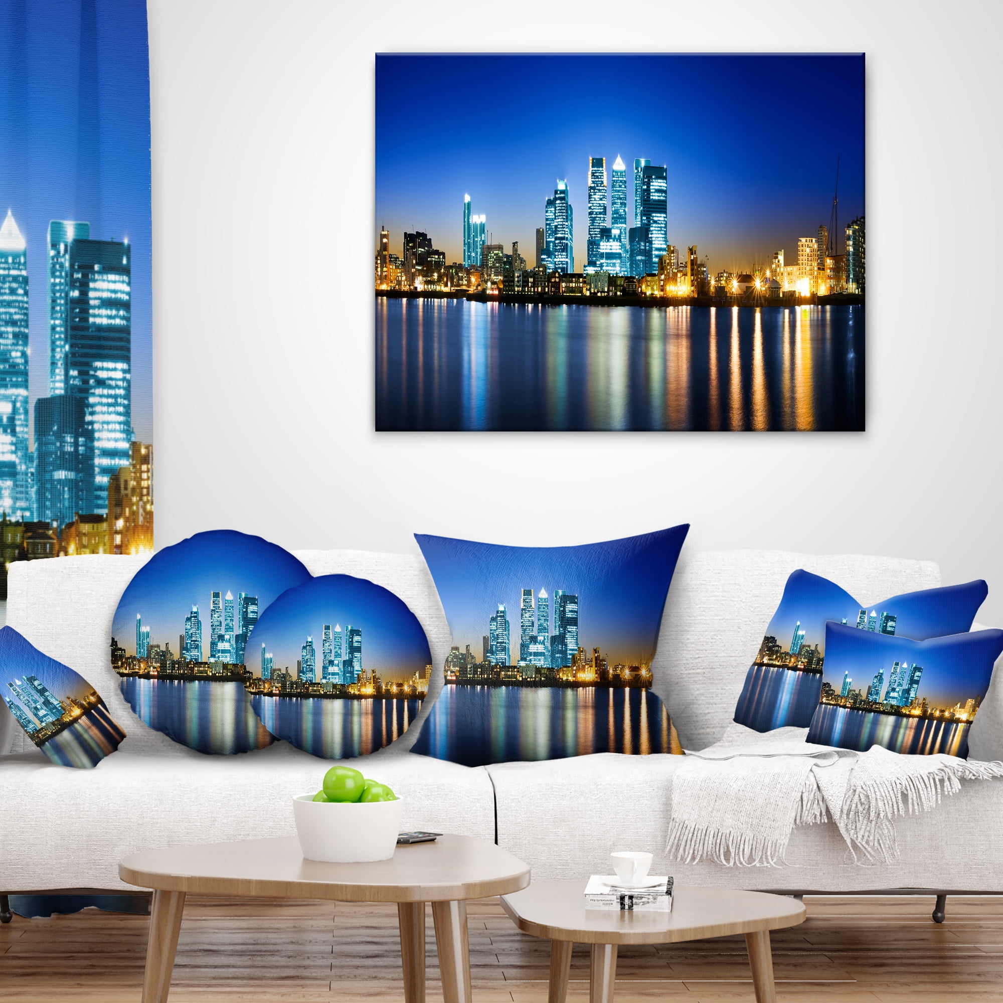 Designart Canary Wharf London - Cityscape Photo Throw Pillow - 18x18