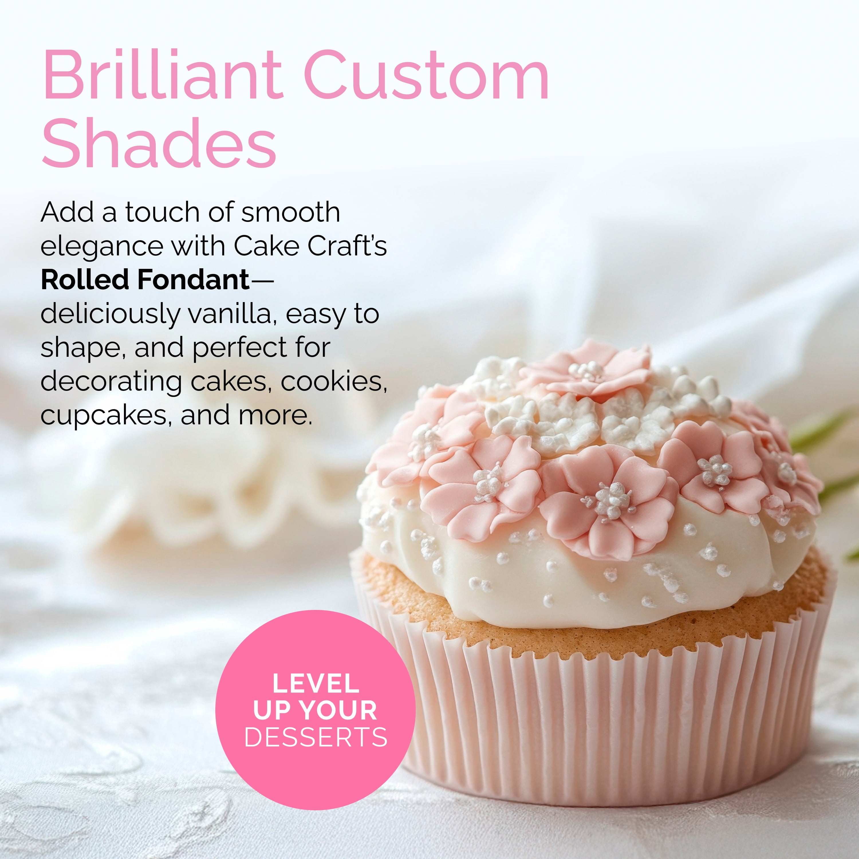 Cake Craft White Fondant – 8.8oz, Ready-to-Use Fondant for Cakes, Cupcakes & Cookies, Smooth, Easy to Roll Texture