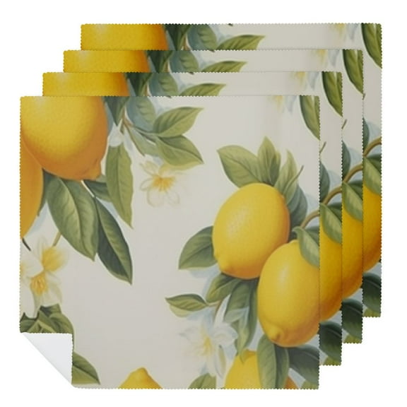 Jrxy Lemons Flowers Leaves Polyester Cloth Napkin for Dining Table Housewarming Party Decor, Washable Dinner Napkin for Kitchen Daily Use, Farmhouse Style Pack of 6 2 PCS