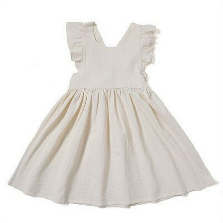 

DancePeanut Fashion Baby Princess Dress Clothes Summer Toddler Natural Linen Cotton Ruffle Sleeves Sweet Dress Kids Clothing Girls Dress