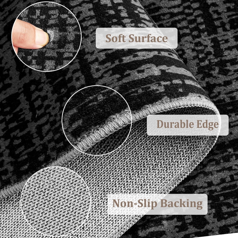 Washable Rug 10x13 for Living Room Modern Abstract Area Rug Non-Slip Large Foldable Stain Resistant Accent Floor Carpet for Home Office, Black