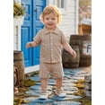 thumbnail image 4 of BemeyourBBs Toddler Baby Boys Summer Clothes Infant Baby Boys 2 Piece Summer Outfit Solid Color Eyelet Lapel Short Sleeve Button Down Shirt Top and Shorts 2Pcs Set, 4 of 9