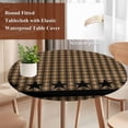 thumbnail image 4 of Brown Black Plaid Round Tablecloth, Fitted Table Cover with Elastic for 55"-60" Round Tables, Vintage Rustic Star Buffalo Check Table Cloth Outdoor Indoor Dinning Party Waterproof Tablecloths, 4 of 7
