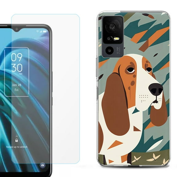 OneToughShield ® for TCL 40 XE 5G Shockproof Fashion Phone Case, with Tempered Glass Screen Protector - Basset Hound
