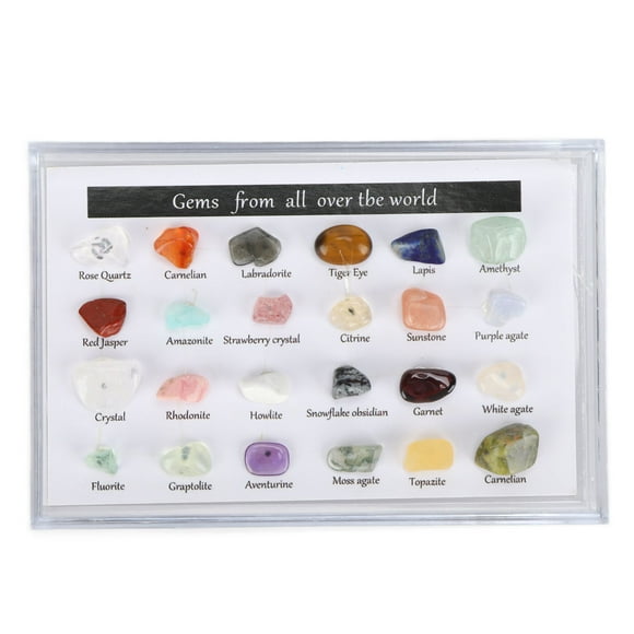 FYBTO 24 Kinds Crystal Gemstones Chakra Stone Healing Crystal Stone Kit with Box for Collector-0904