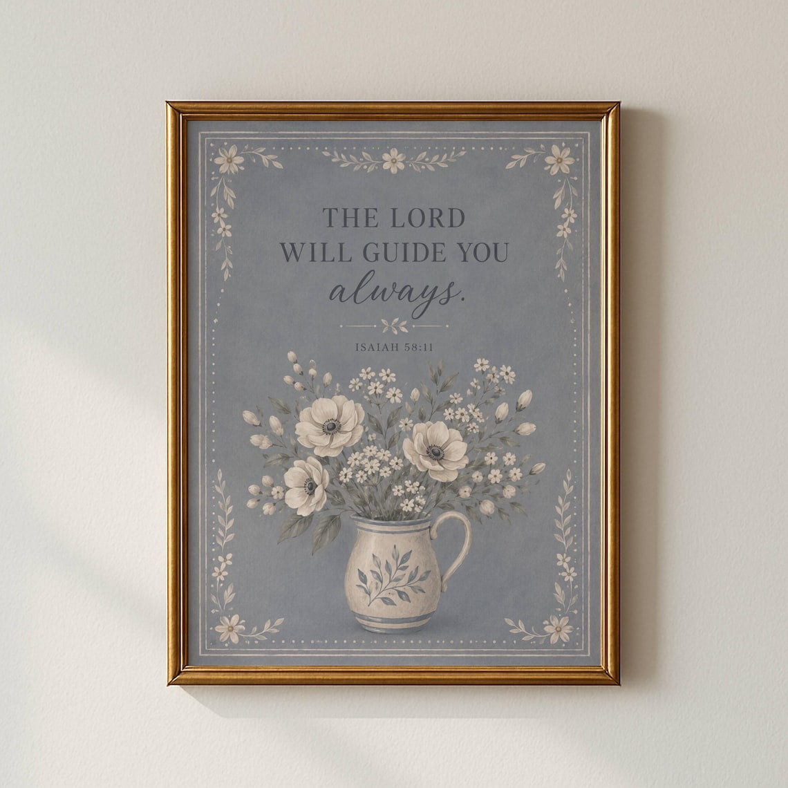 Isaiah Wall Art Blue Floral Christian Scripture Vintage Style Decor Room Interior Display