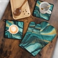 thumbnail image 5 of Teal Gold Marble Kitchen Oven Mitt and Pot Holder Sets 4 Pcs for Baking, Cooking and Grilling, Heat Resistant Up To 392 °F, 5 of 7