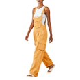 thumbnail image 4 of WULMLEO Women Long Casual Loose Cargo Bib Pants Overalls Baggy Rompers Outdoor Hiking Wide Leg Jumpsuits with Pockets Orange L, 4 of 5