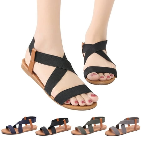 

Christmas Gifts Deals 2022 Jovati Women s Flat sandals Sandals for Women Dressy Summer Comfort Slip-on Elastic ankle strap Slingback Light Weight Casual Walking Sandals on Clearance