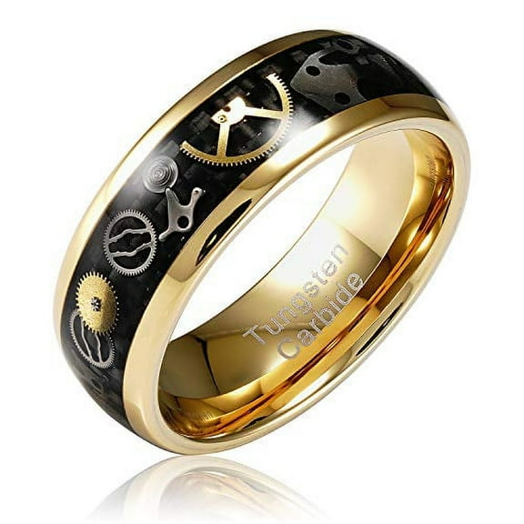 100S JEWELRY Steampunk Gear Tungsten Rings for Men Women Wedding Band Promise Engagement Anniversary Size 6-16 (Tungsten, 10)
