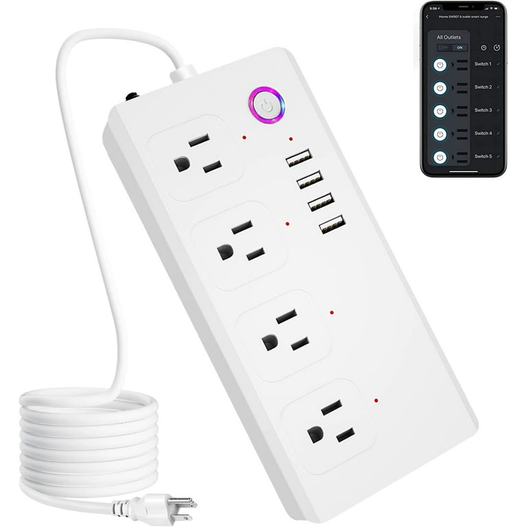 Smart Power Strip, WiFi Surge Protector Compatible with Alexa & Google Home, Smart Plug with 4 USB Ports & 4 AC Outlets, Voice and Remote Control & Ti