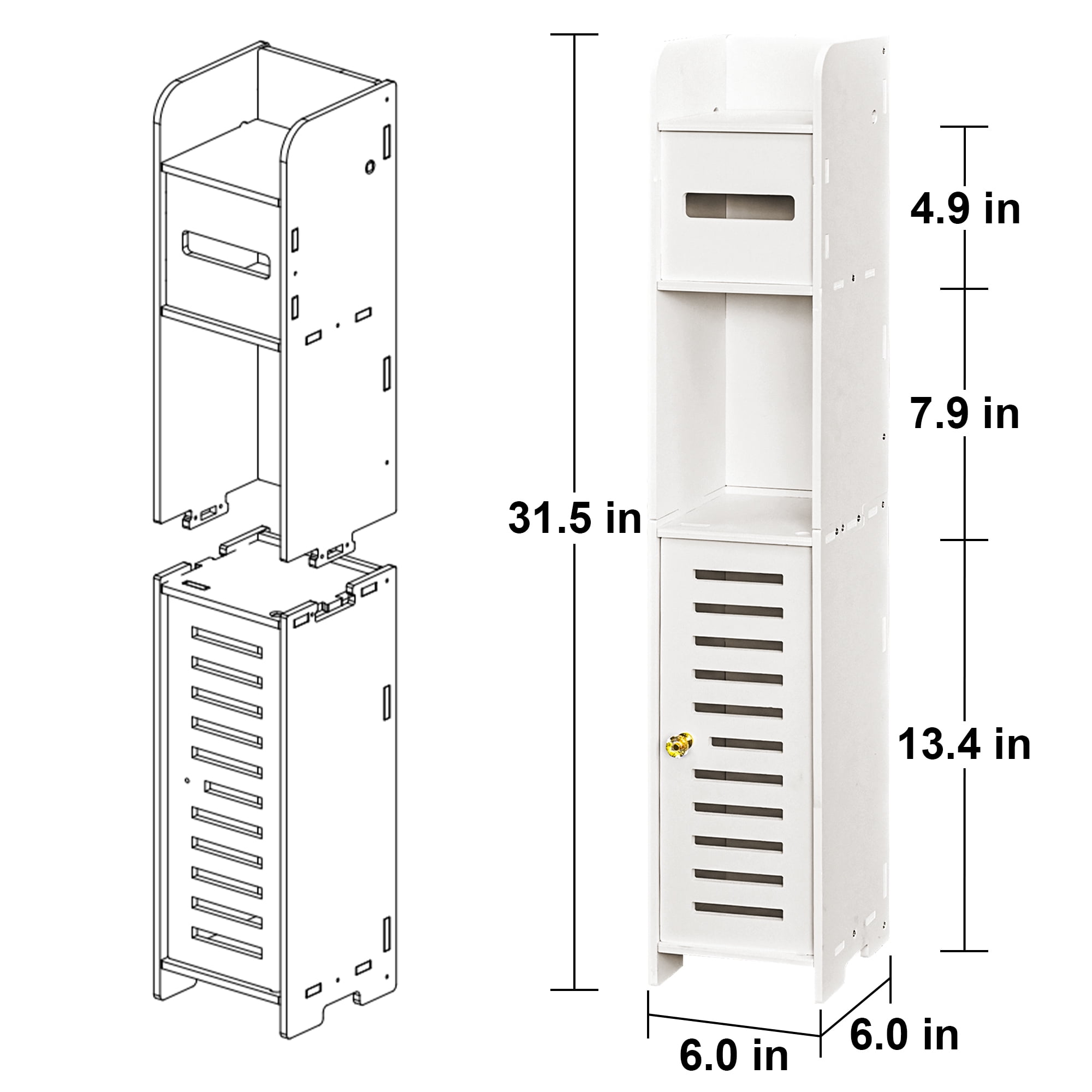 Vaparinckl Toilet Paper Holder Stand, Small Bathroom Storage Cabinet with Door & Shelves for Regular Rolls, Corner Space-Saving Organizer, White