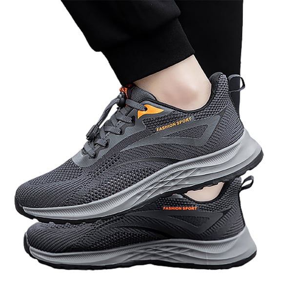 HEWUQI Men's Orthopedic Running Shoes Comfortable Arch Support Athletic Mesh Sneakers Casual Breathable Walking Footwear Dark Gray Size 7.5