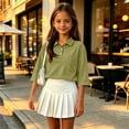 thumbnail image 5 of Back to School Girls Shirt Henley 3/4 Sleeve Button Closure Solid Polo Shirts Causal Golf Quick Dry Pullover T Shirts, 160, 5 of 6