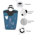 thumbnail image 4 of Waterproof Collapsible Laundry Hamper, Grey-Blue Textured Love Aluminum Handle Laundry Bag, 50L, 4 of 6
