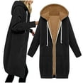 thumbnail image 2 of Aboser Zip Up Long Hoodies for Women Winter Fleece Lined Jackets Loose Long Sleeve Hooded Sweatshirts Drawstring Casual Hoodie Coats with Pockets Black XXXL, 2 of 8