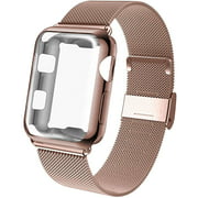 Bands With Screen Protector Case Compatible for Apple Watch 38mm 41mm 42mm 40mm 44mm 45mm,Stainless Steel Mesh Metal