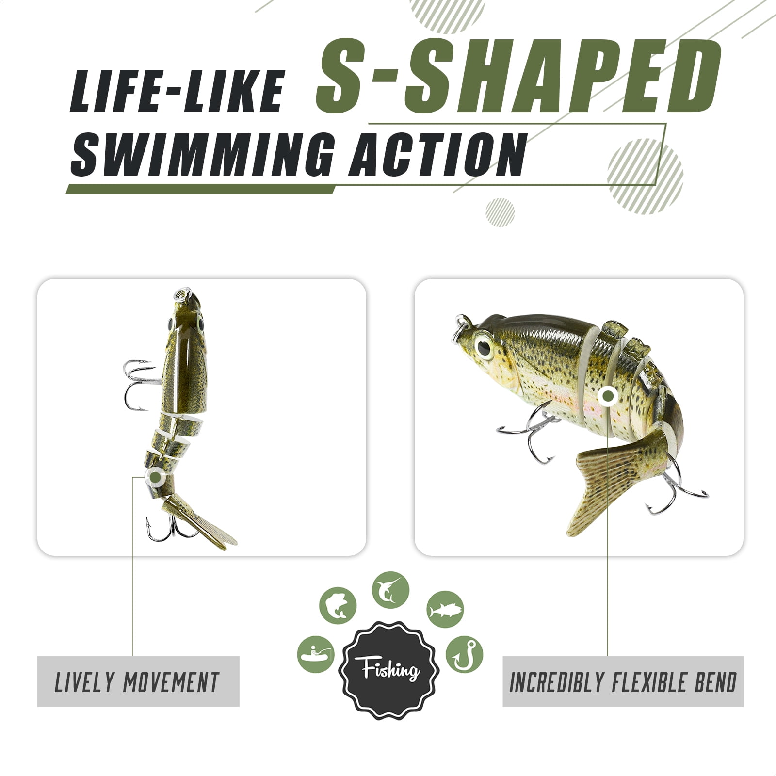TRUSCEND Swimmax Fishing Lure with BKK Hook， Easy Catch: Wiggling, Vibrating, Rattling with Noise, Heavy-Duty Dyneema Fiber Jointed Swimbait for Bass, Trout, Crappie，Ideal for Family Fishing