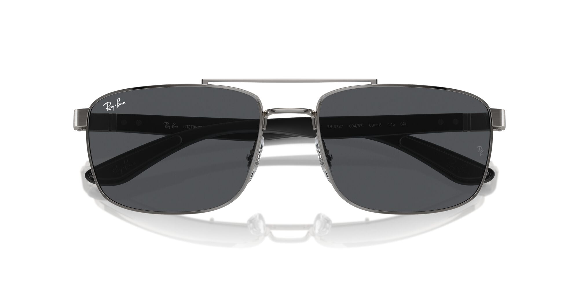 Ray-Ban Unisex Size 60 Rectangular Metal Sunglasses, Gunmetal/Dark Grey Lens