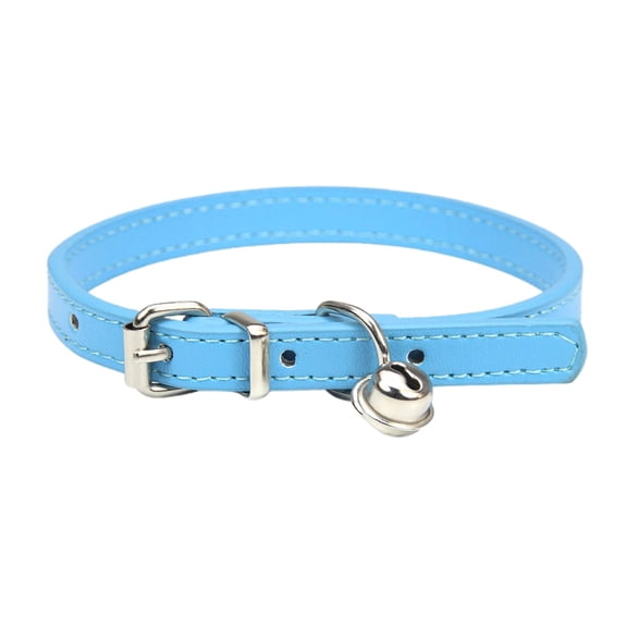 Adjustable Leather Pet Collar with Bell, Classic Durable Basic Collar for Small Medium Dogs and Cats(Sky Blue,50cm)