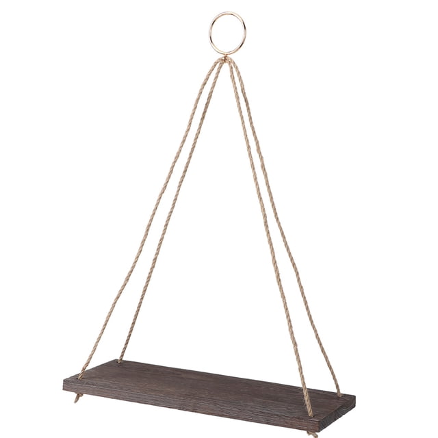 Rustic Hanging Swing Rope Shelves Wood Hanging Shelves For Wall Macrame Rope Wooden Floating Shelves Indoor BoHo Plant Shelf Swing Storage Shelves