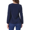 thumbnail image 3 of CAMISAS DE TRABAJO CHIC PARA MUJER INSPIRADAS, CAMISA DE CHIFFON DE MANGA LARGA CON ESCOTE EN FORMA DE LLAVE, BLUSA ELEGANTE S AZUL OSCURO, 3 of 5