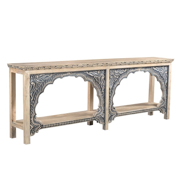 Carter Traditional Console Table in Ivory and Blue Finish on Solid Wood