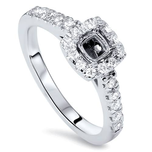 Pompeii 1/2ct Cushion Halo Diamond Ring Semi Mount 14K White Gold (G/H,SI2)