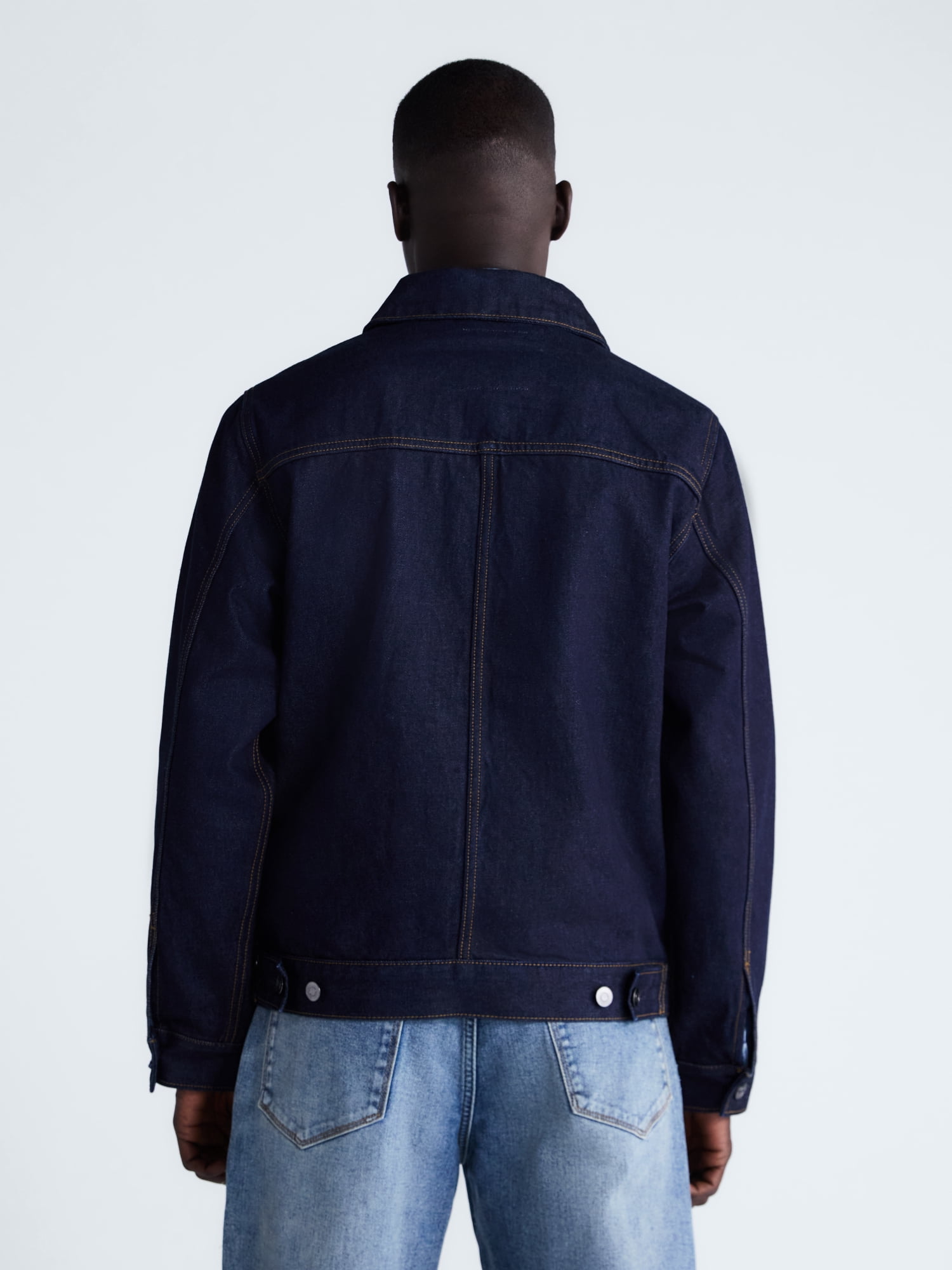 Free Assembly Men's Pleated Zip Front Denim Jacket, Sizes XS-3XL