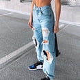 thumbnail image 5 of Fjofpr Sale Deal Ripped Jeans for Women Plus Size Women Color Hole Low Waist Flares Ankle Fashion Pants Trouser, 5 of 8