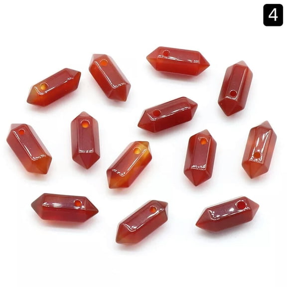 HOOUN 10pcs 8X20mm Red Agate Stone Pendant Double Pointed Hexagonal hole Reiki